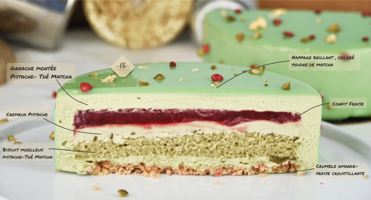 notre entremet matcha pistache fraise